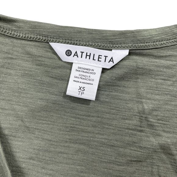 Athleta XS Crop Top Cap Sleeve Olive 100% Cotton Athletic Casual - Picture 3 of 5